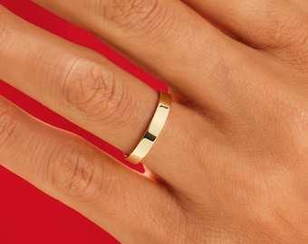 Alianza de boda plana de oro amarillo vermeil pulido para hombres y mujeres / Anillo de ajuste cómodo de plata esterlina con grabado gratuito / Alianza de boda plana