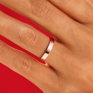 3 mm Polished Flat 10k / 14k / 18k Solid Rose Gold Wedding Band for Men and Women / Comfort Fit Wedding Ring with Free Engraving
