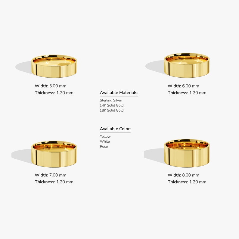 5 mm Polished Flat 10k / 14k / 18k Solid Yellow Gold Wedding Band for Men and Women / Comfort Fit Wedding Ring with Free Engraving imagem 7
