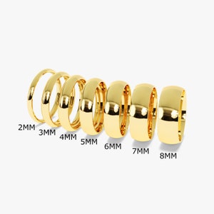 Alianza de boda de oro amarillo macizo de 10 k / 14 k / 18 k con cúpula pulida de 2 mm para hombres y mujeres / Anillo de bodas de ajuste cómodo con grabado gratuito imagen 5