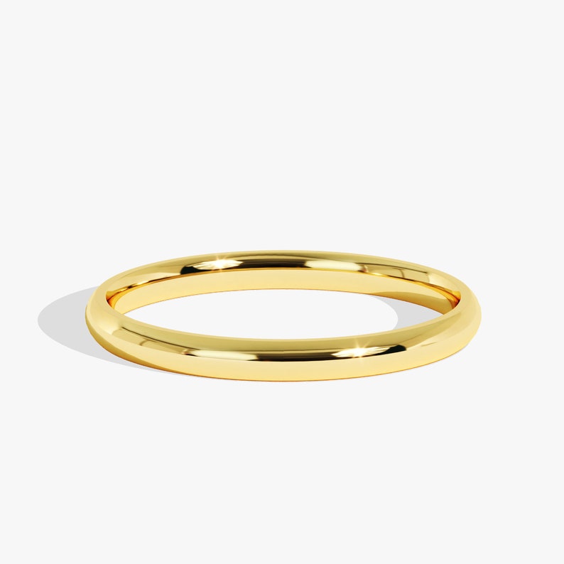 Alianza de boda de oro amarillo macizo de 10 k / 14 k / 18 k con cúpula pulida de 2 mm para hombres y mujeres / Anillo de bodas de ajuste cómodo con grabado gratuito imagen 2