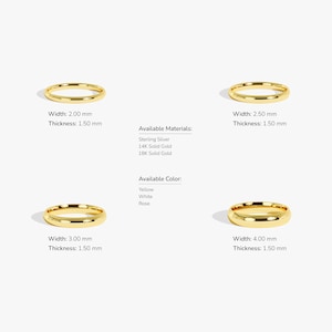 Alianza de boda de oro amarillo macizo de 10 k / 14 k / 18 k con cúpula pulida de 2 mm para hombres y mujeres / Anillo de bodas de ajuste cómodo con grabado gratuito imagen 6