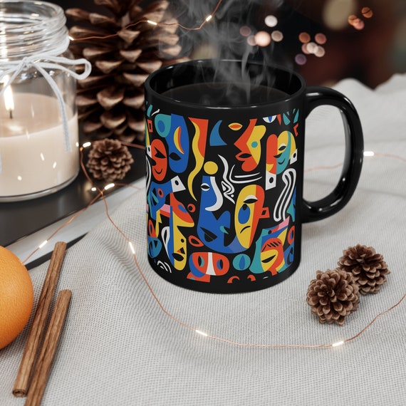 Picasso Inspired Black Coffee Mug | 11 Oz Ceramic Cup | Picasso
