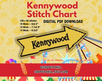 Kennywood Sign Cross Stitch / Needlepoint PDF – Easy Beginner Chart – Instant Download