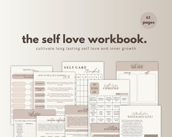 Libro de trabajo digital de amor propio / Viaje a la curación interior / Diario de amor propio / Planificador de cuidado personal / Lista de verificación de cuidado personal / Indicaciones de diario