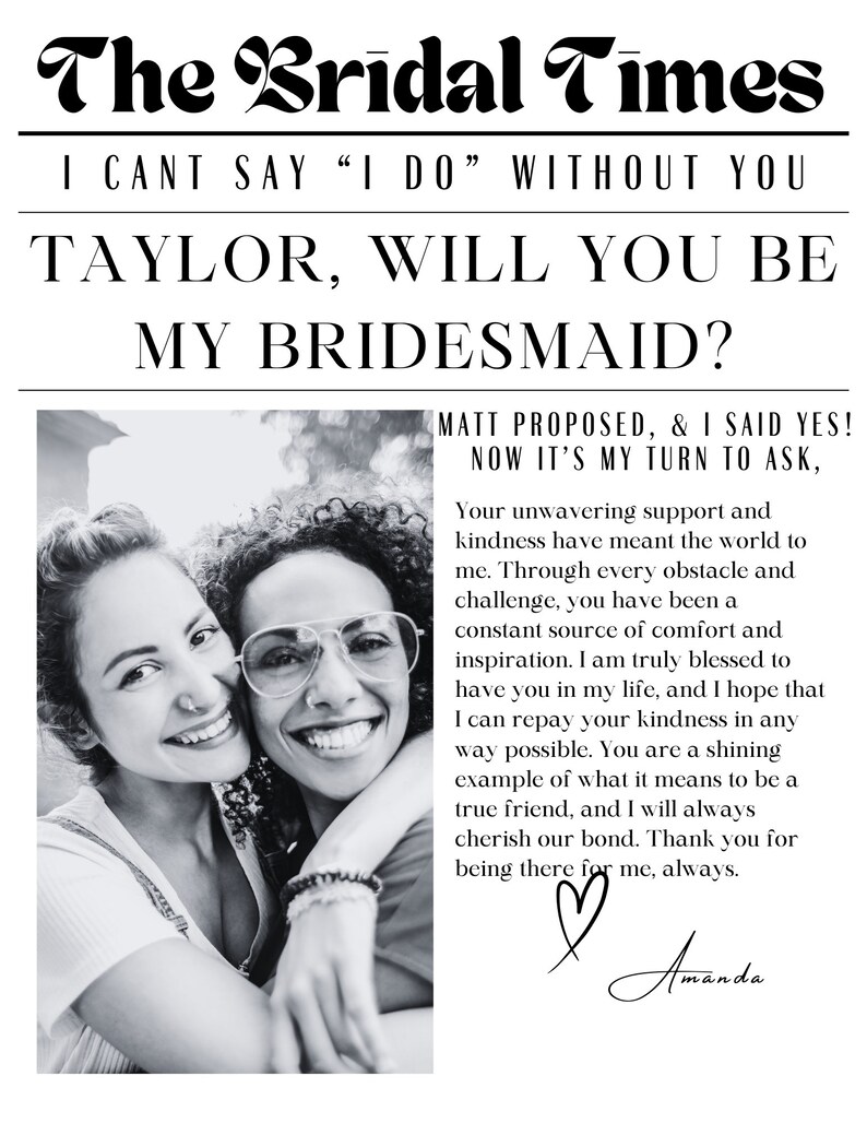 Newspaper Bridesmaid Proposal Template Etsy Newspaper Bridesmaid Proposal Template Etsy