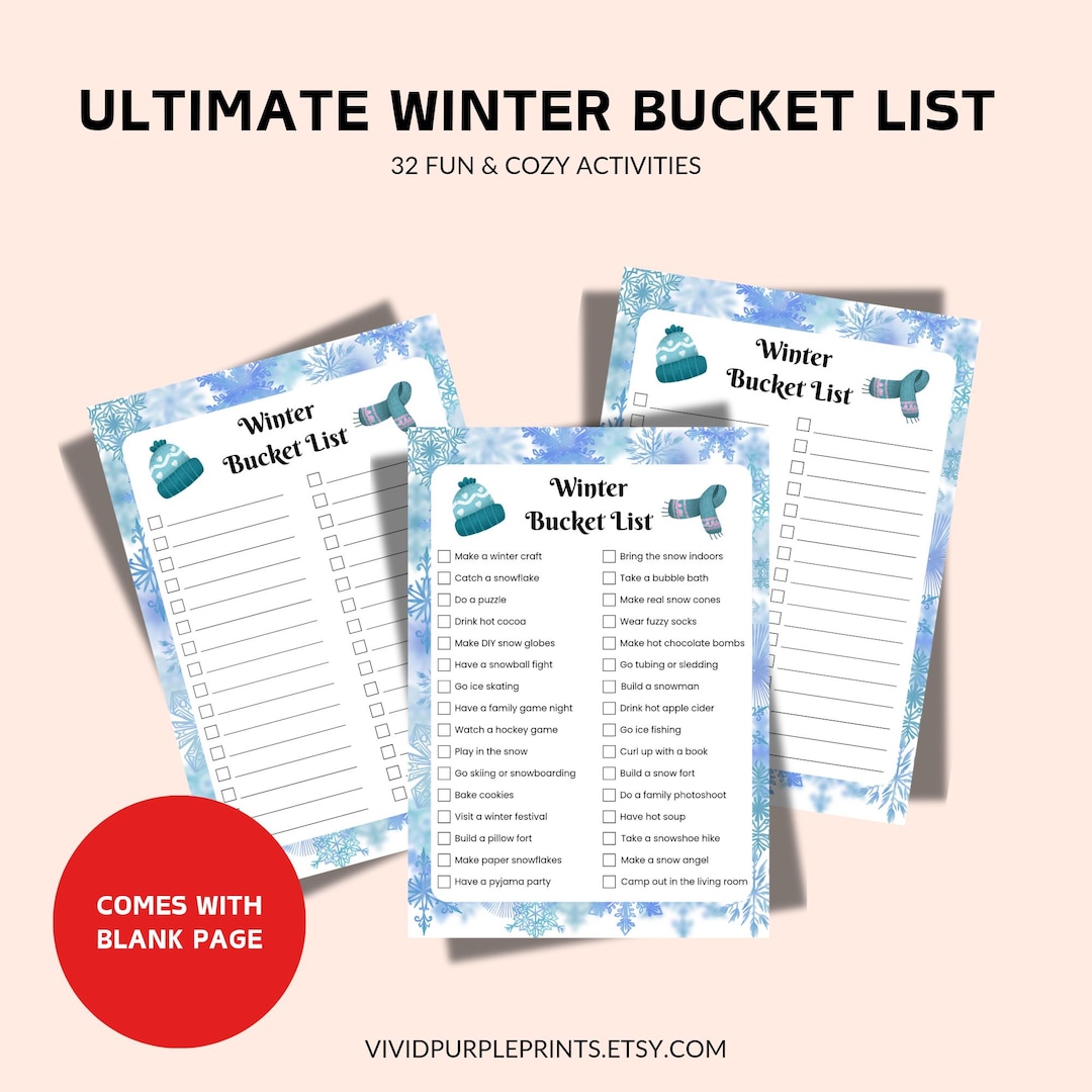 Winter Bucket List Printable 32 Activities Customizable Page - Etsy