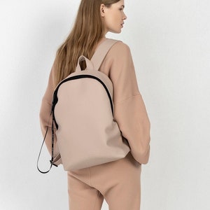 Unisex vegan leather backpack, Large eco-leather rucksack, Stylish travel backpack for women, Minimalist and sleek microfiber travel bag image 1