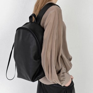 Unisex vegan leather backpack, Large eco-leather rucksack, Stylish travel backpack for women, Minimalist and sleek microfiber travel bag image 2