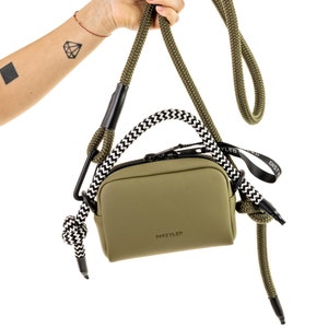Urban style olivgrün Umhängetasche, Minimalistische Paracord Seil Riemen Handtasche, Kleine Reisetasche mit Seil Riemen, Damen Handtasche