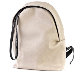 Unisex vegan leather backpack, Large eco-leather rucksack, Stylish travel backpack for women, Minimalist and sleek microfiber travel bag image 5