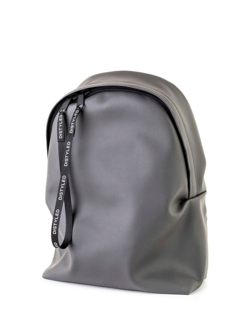 Unisex vegan leather backpack, Large eco-leather rucksack, Stylish travel backpack for women, Minimalist and sleek microfiber travel bag image 3