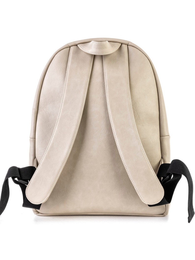 Unisex vegan leather backpack, Large eco-leather rucksack, Stylish travel backpack for women, Minimalist and sleek microfiber travel bag image 6