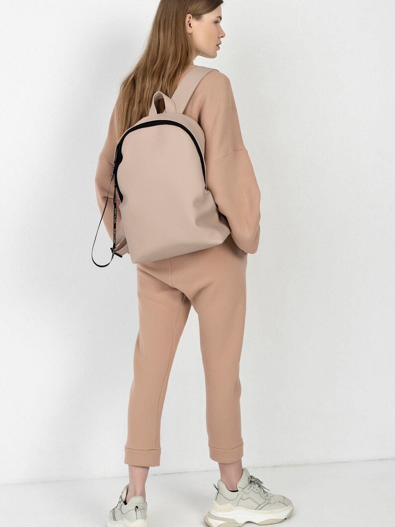 Unisex vegan leather backpack, Large eco-leather rucksack, Stylish travel backpack for women, Minimalist and sleek microfiber travel bag image 1