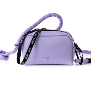 Lila vegane Ledertasche, kleine urbane Umhängetasche für Damen, kompakte Paracord-Handtasche