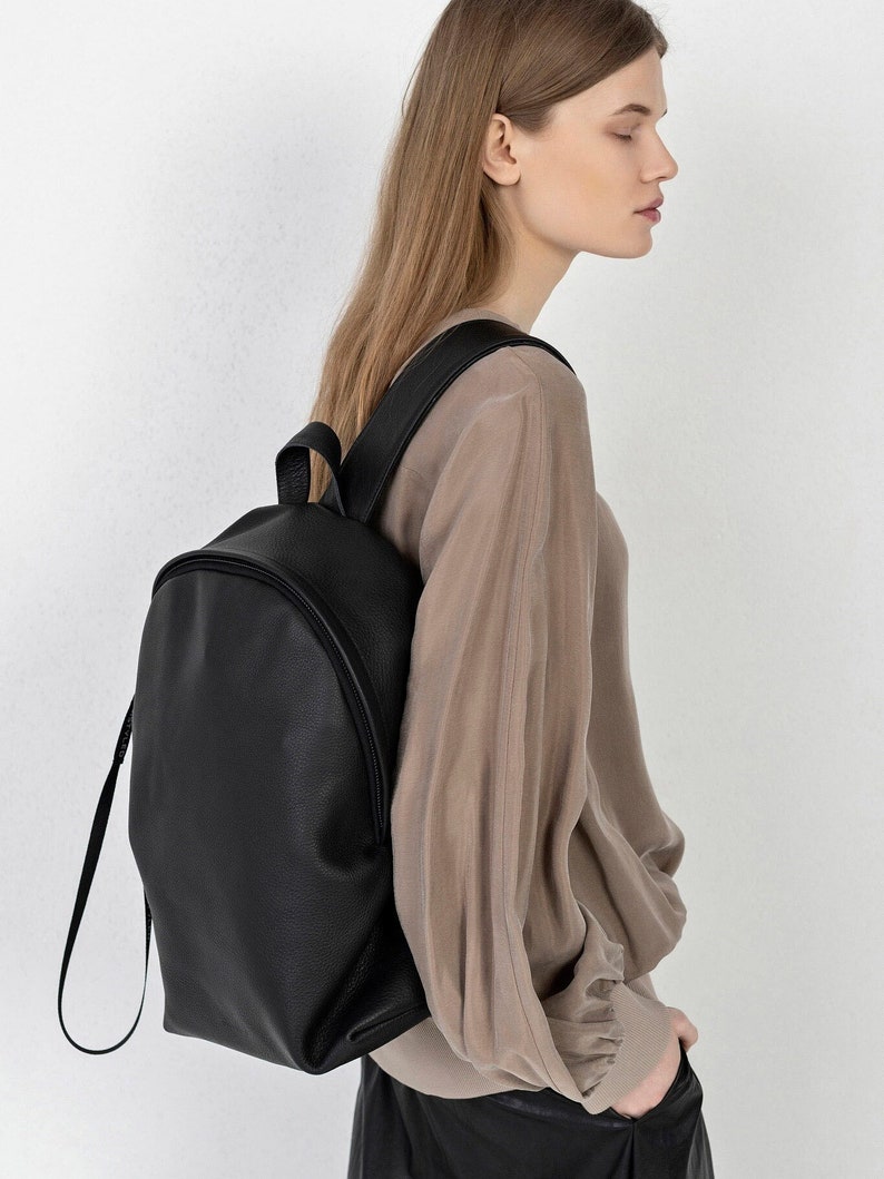 Unisex vegan leather backpack, Large eco-leather rucksack, Stylish travel backpack for women, Minimalist and sleek microfiber travel bag image 2