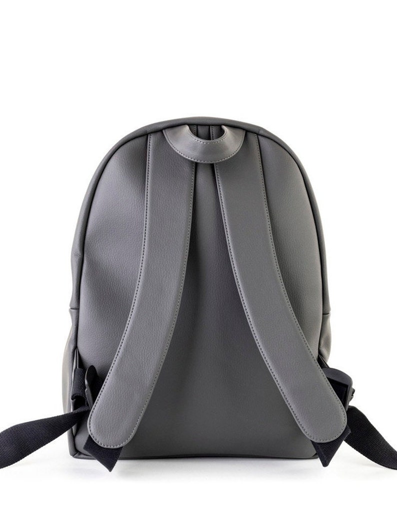 Unisex vegan leather backpack, Large eco-leather rucksack, Stylish travel backpack for women, Minimalist and sleek microfiber travel bag image 4