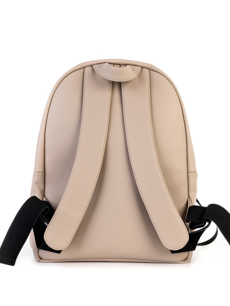 Unisex vegan leather backpack, Large eco-leather rucksack, Stylish travel backpack for women, Minimalist and sleek microfiber travel bag image 9
