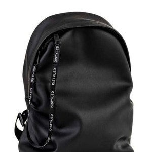 Unisex vegan leather backpack, Large eco-leather rucksack, Stylish travel backpack for women, Minimalist and sleek microfiber travel bag image 10