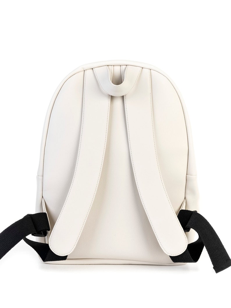 Unisex vegan leather backpack, Large eco-leather rucksack, Stylish travel backpack for women, Minimalist and sleek microfiber travel bag image 8