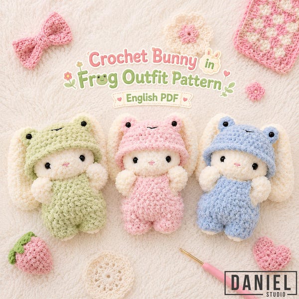 Crochet Bunny in Frog Outfit Pattern PDF, Amigurumi Rabbit Pattern, Cute Plush Toy, Beginner Friendly, English PDF, Digital Download