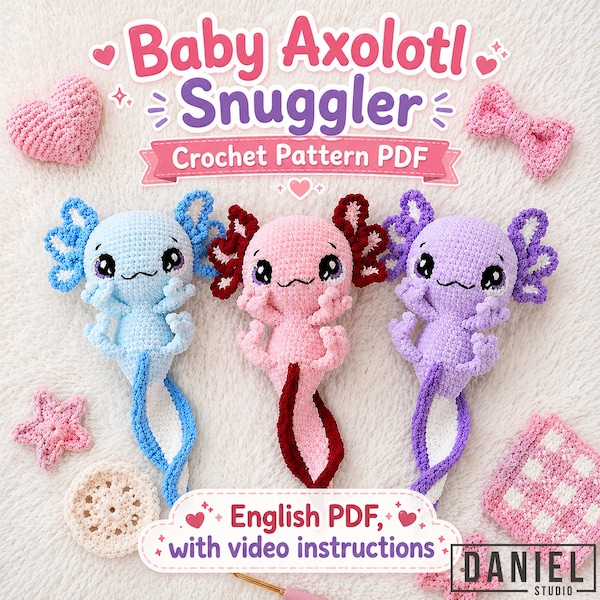 Ariswyn the Baby Axolotl Snuggler Crochet Pattern PDF, Axolotl Lovey, Crochet Axolotl, Amigurumi Axolotl, Plush Axolotl, Plush Pattern
