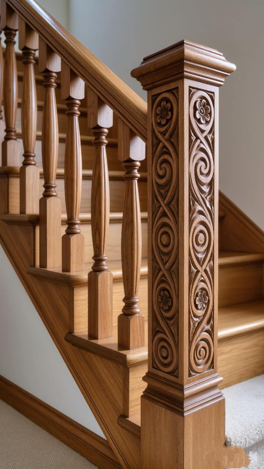 Classic Carved Wooden Staircase Baluster & Newel Post - Etsy