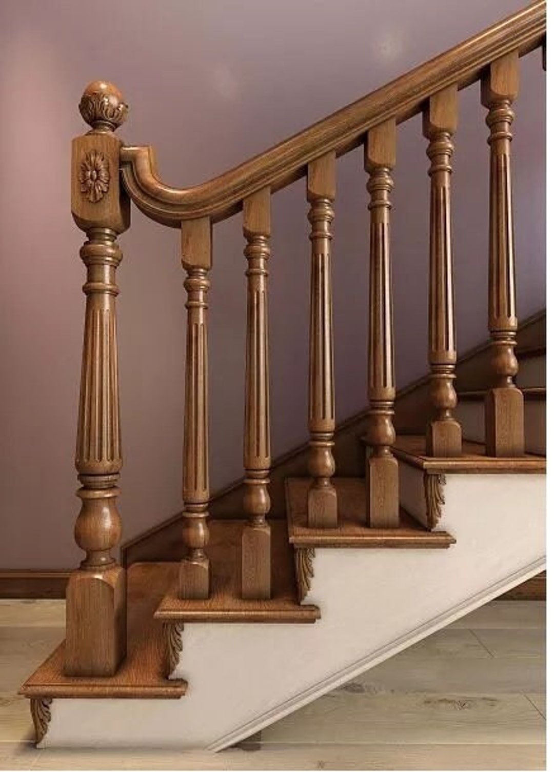 Hand-Carved Wood Stair Balusters / Spindles – 36 Inch – Oak Or Beech – Made In Ukraine