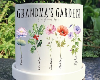 Cadeau de grand-mère, pot de fleur personnalisé pour le mois de naissance, jardin de grand-mère personnalisé, pot de plante, cadeaux pour la fête des mères, cadeaux maman de sa fille