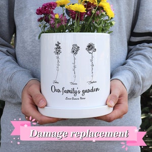 Pot de fleur de naissance personnalisé, pot de fleur de jardin de grand-mère personnalisé, pot de fleur d'extérieur, cadeaux de fête des mères image 1