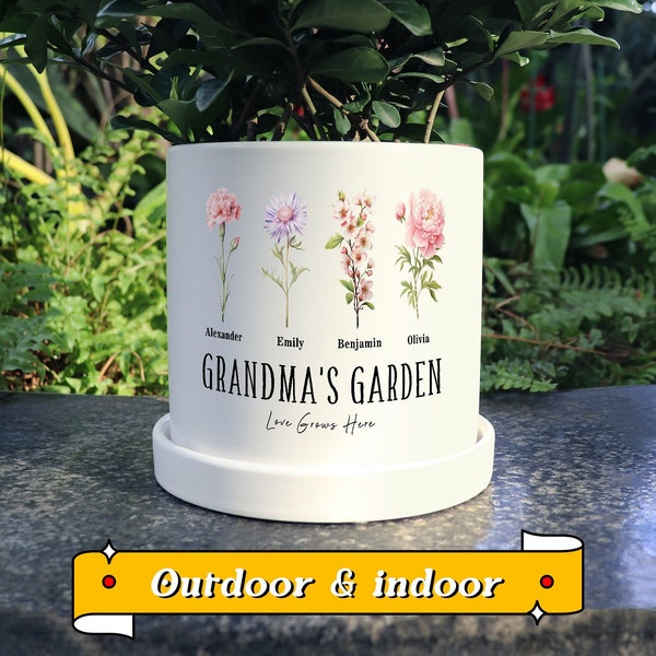 Grandma's Gift，Personalized Birth Month Flower plant Pot,Custom Grandma's Garden,Plant Pot,Mother's Day Gifts，Mom Gifts from Daughter