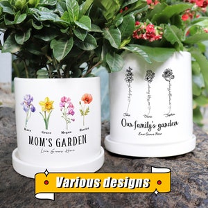 Custom Grandma's Garden Plant Pot,Personalized Birth Flower Pots, Grandma Gifts,Garden of Love Flower Pot,Gift for Mom image 1