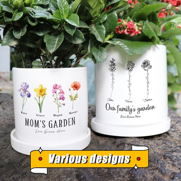 Pot de fleurs de jardin personnalisé pour grand-mère, pots de fleurs de naissance personnalisés, cadeaux de grand-mère, pot de fleur jardin de l'amour, cadeau pour maman