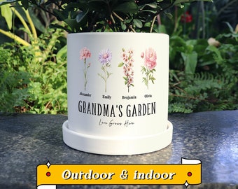 Cadeau de grand-mère, pot de fleur personnalisé pour le mois de naissance, jardin de grand-mère personnalisé, pot de plante, cadeaux pour la fête des mères, cadeaux maman de sa fille