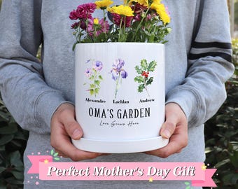 Personalized Birth Flower Plant Pot,Custom Grandma&#39;s Garden Plant Pot,Outdoor Flower Pot,Mother&#39;s Day Gifts