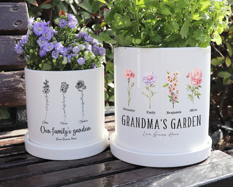 Grandma's GiftPersonalized Birth Month Flower plant Pot,Custom Grandma's Garden,Plant Pot,Mother's Day GiftsMom Gifts from Daughter image 9