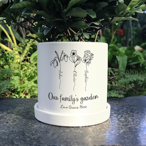 おばあちゃんのガーデンプラントポット、パーソナライズされた誕生花ポット、おばあちゃんへのギフト、愛の庭のフラワーポット、お母さんへのギフト