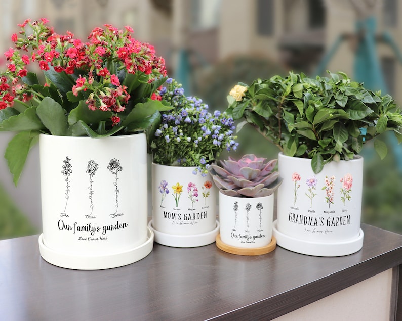 Personalized Birth Flower Plant Pot,Custom Grandma's Garden Plant Pot,Outdoor Flower Pot,Mother's Day Gifts image 4