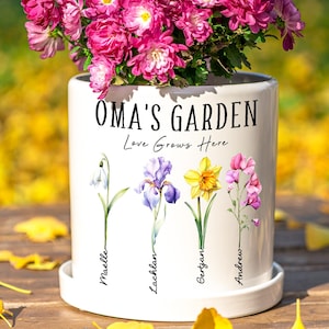 Personalized Grandma’s Garden Birth Flower Pot | Mother’s Day, Christmas, Birthday Gift for Mom or Nana