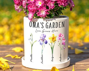 Personalized Grandma’s Garden Birth Flower Pot | Mother’s Day, Christmas, Birthday Gift for Mom or Nana