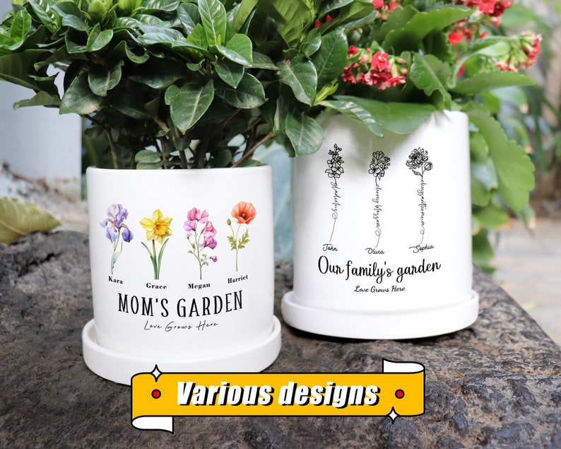 Custom Grandma's Garden Plant Pot,Personalized Birth Flower Pots, Grandma Gifts,Garden of Love Flower Pot,Gift for Mom image 1
