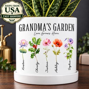 Personalized Grandma’s Garden Birth Flower Pot | Mother’s Day, Christmas, Birthday Gift for Mom or Nana