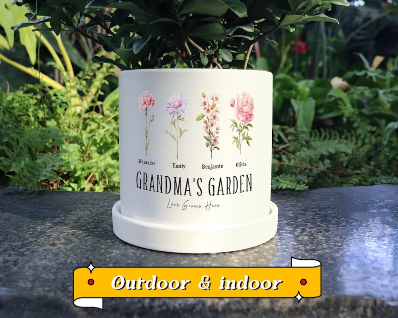 Grandma's GiftPersonalized Birth Month Flower plant Pot,Custom Grandma's Garden,Plant Pot,Mother's Day GiftsMom Gifts from Daughter image 1