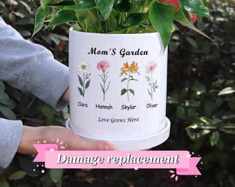 Aangepaste oma's tuinplantpot, gepersonaliseerde geboortebloempotten, omageschenken, tuin van liefde bloempot, cadeau voor moeder, Moederdagcadeaus