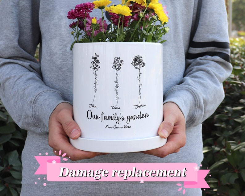 Personalisierter Geburts-Blumenblumentopf, kundenspezifischer Omas Garten-Blumentopf, Blumentopf im Freien, Muttertagsgeschenk Bild 1