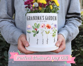 Vaso de plantas personalizado com a flor de nascimento, vaso de plantas personalizado para o jardim da vovó, vaso de flores para exterior, presentes para o Dia das Mães