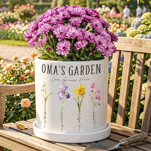 Grandmas Garden Personalized Flower Pot | Birth Flower Gift for Mom | Birthday Gifts for Nana from Grandkids | Mom's Garden Pot