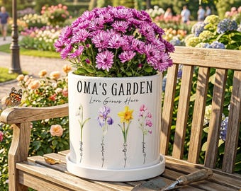 Grandmas Garden Personalized Flower Pot | Birth Flower Gift for Mom | Birthday Gifts for Nana from Grandkids | Mom's Garden Pot