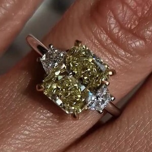 5.0 Ct Canary Yellow Moissanite Ring: 14k Gold Radiant Cut Engagement Ring
