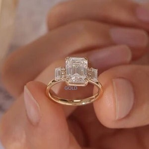 2 CT MainStone 14K ホワイトゴールドリング、アールデコ ヴィンテージ エンゲージリング、女性用、ギフト、ソリッドゴールド エメラルドカット モアッサナイト エンゲージリング